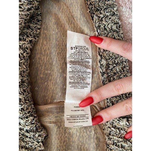 Studio F. Women Sparkle Sequined Off Shoulder Knit Top Pullover Short Sleeve XS - Picture 7 of 7